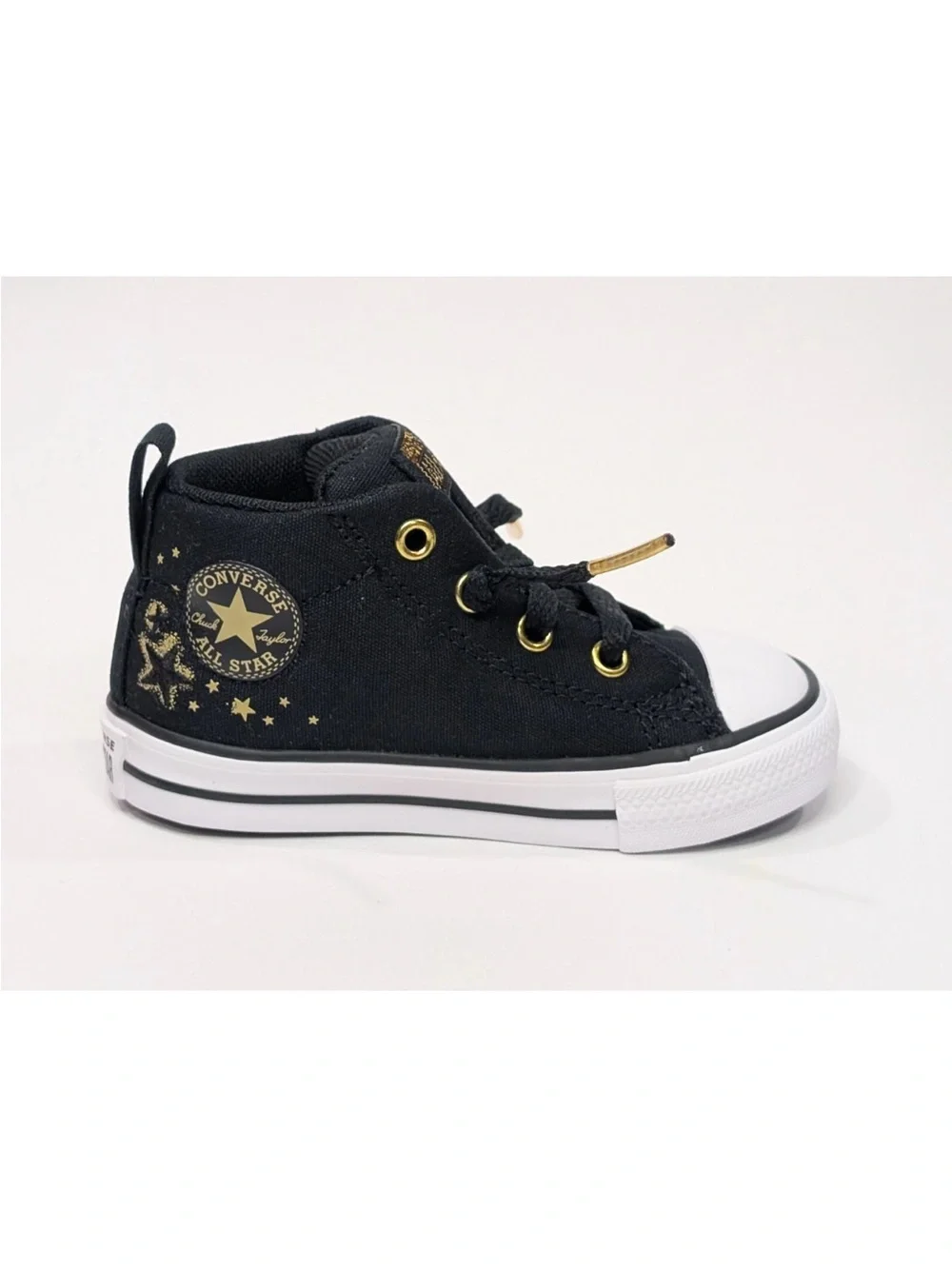 Converse Kids Black High-Top Sneakers with Gold Star Accents